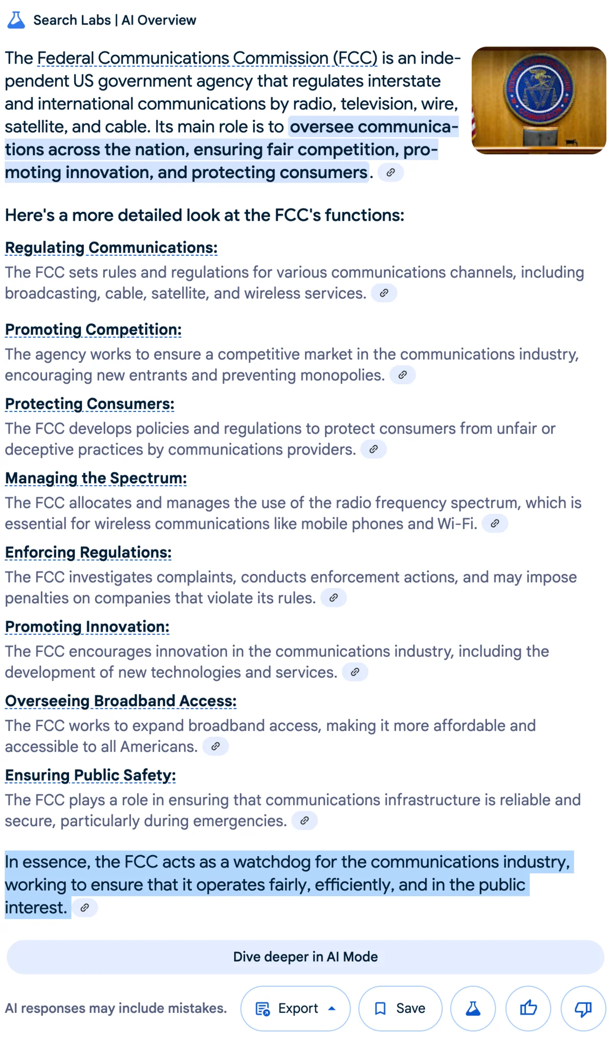 Definition of the FCC's role in American media. The last, highlighted, line is particularly damning.